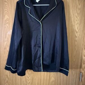 Forever 21 Black Satin Pajama Top with Cream Trim
